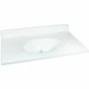 Foremost WS-2237 Vanity Top, 37 In OAL, 22 In OAW, Marble, Solid White, Oval Bowl, Countertop Edge