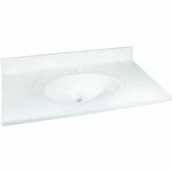 Foremost WS-2237 Vanity Top, 37 In OAL, 22 In OAW, Marble, Solid White, Oval Bowl, Countertop Edge