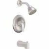 Moen TL183BC Chateau 1-Handle 1-Spray Posi-Temp Wall-Mount Tub And Shower Faucet Trim Kit In Brushed Chrome (Valve Not Included)