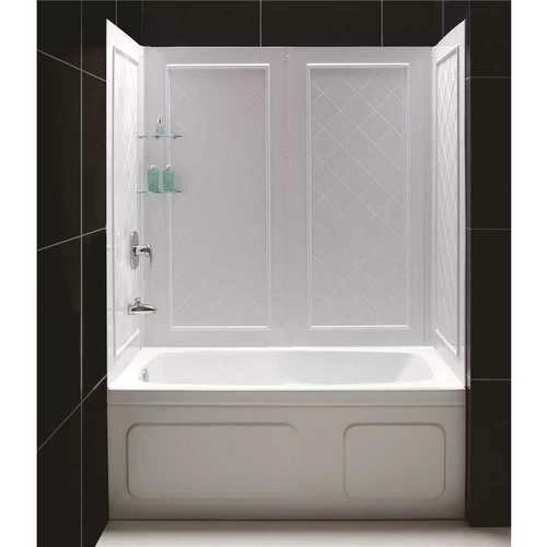 DreamLine SHBW-1360603-01 QWALL-Tub 28-32 In. D X 56 To 60 In. W X 60 In. H Easy Up Adhesive Tub Surround In White