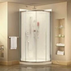 DreamLine DL-6153-01FR Prime 36 In. X 36 In. X 76.75 In. H Corner Framed Sliding Shower Enclosure In Chrome With Base And Back Walls