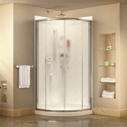 DreamLine DL-6153-01FR Prime 36 In. X 36 In. X 76.75 In. H Corner Framed Sliding Shower Enclosure In Chrome With Base And Back Walls