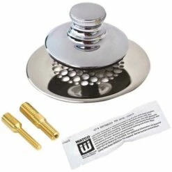 Watco 48750-PP-CP-G-2P Universal NuFit Push Pull Bathtub Stopper With Grid Strainer And Silicone, Two Pins In Chrome Plated