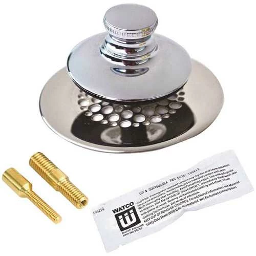 Watco 48750-PP-CP-G-2P Universal NuFit Push Pull Bathtub Stopper With Grid Strainer And Silicone, Two Pins In Chrome Plated