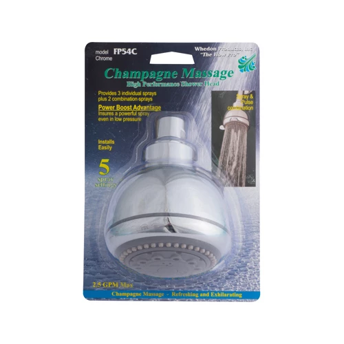 Whedon FP54C Showerhead Champagne Massage Chrome Plastic 5 Settings 2.5 Gpm Chrome