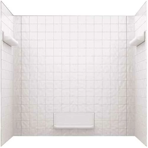 Swan TI-5-010 32 In. X 60 In. X 59.6 In. Square Tile Easy Up Adhesive Alcove Tub Surround In White