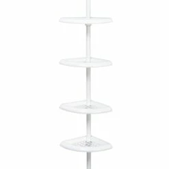 Zenna Home 2153WW2 Tension Pole Shower Caddy, 7.2 In OAL, 10.6 In OAW, 4-Shelf, Plastic, White
