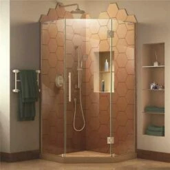 DreamLine SHEN-2634340-04 Prism Plus 34 In. W X 34 In. D X 72 In. H Semi-Frameless Neo-Angle Hinged Shower Enclosure In Brushed Nickel Hardware