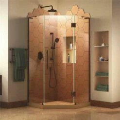 DreamLine SHEN-2634340-06 Prism Plus 34 In. W X 34 In. D X 72 In. H Semi-Frameless Neo-Angle Hinged Shower Enclosure In Oil Rubbed Bronze Hardware