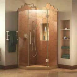 DreamLine SHEN-2638380-04 Prism Plus 38 In. D X 38 In. W X 72 In. H Semi-Frameless Neo-Angle Hinged Shower Enclosure In Brushed Nickel Hardware