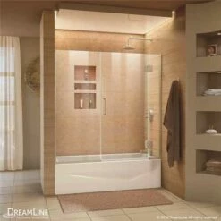 DreamLine D58580-04 Unidoor-X 58-58.5 In. X 58 In. Frameless Hinged Tub Door In Brushed Nickel