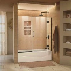 DreamLine D58580-09 Unidoor-X 58-58.5 In. X 58 In. Frameless Hinged Tub Door In Satin Black