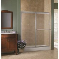 Foremost TDSS6070-OB-SV Tides 56 In. To 60 In. X 70 In. H Framed Sliding Shower Door In Silver And Obscure Glass Without Handle