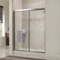 Foremost TDSS4870-RN-BN Tides 44 In. To 48 In. X 70 In. H Framed Sliding Shower Door In Brushed Nickel And Rain Glass