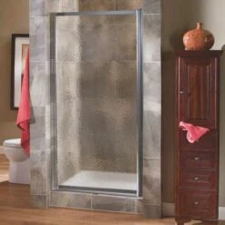 Foremost TDSW2965-OB-SV Tides 27 In. To 29 In. X 65 In. Framed Pivot Shower Door In Silver With Obscure Glass With Handle