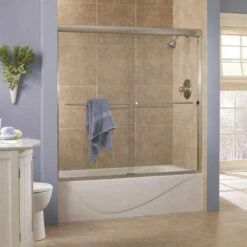 Foremost CVST6060-CL-BN Cove 60 In. X 60 In. Semi-Framed Sliding Bathtub Door In Brushed Nickel With 1/4 In. Clear Glass