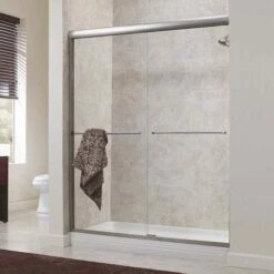 Foremost CVSS6072-CL-SV Cove 60 In. X 72 In. H Semi-Framed Sliding Shower Door In Silver With 1/4 In. Clear Glass Without Handle
