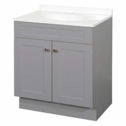Zenna Home SBC36GY 2-Door Shaker Vanity With Top, Wood, Cool Gray, Cultured Marble Sink, White Sink