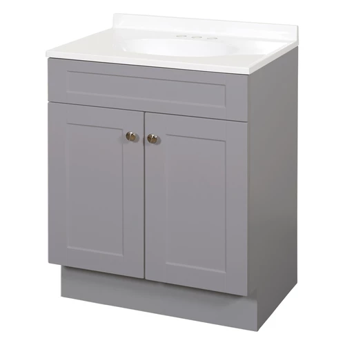 Zenna Home SBC30GY 2-Door Shaker Vanity With Top, Wood, Cool Gray, Cultured Marble Sink, White Sink