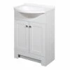 Zenna Home SEC24WW 2-Door Euro Shaker Vanity With Top, Wood, White, Cultured Marble Sink, White Sink