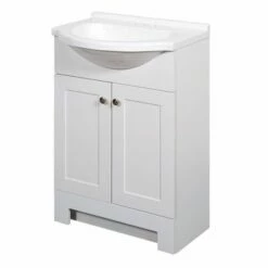 Zenna Home SEC24WW 2-Door Euro Shaker Vanity With Top, Wood, White, Cultured Marble Sink, White Sink