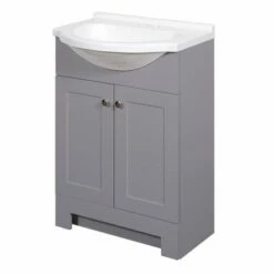 Zenna Home SEC24GY 2-Door Euro Shaker Vanity With Top, Wood, Cool Gray, Cultured Marble Sink, White Sink