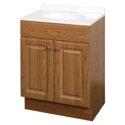 Zenna Home RBC24KK 2-Door Raised Panel Vanity With Top, Wood, Oak, Cultured Marble Sink, White Sink