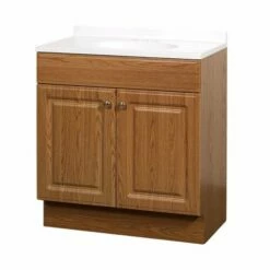 Zenna Home RBC30KK 2-Door Raised Panel Vanity With Top, Wood, Oak, Cultured Marble Sink, White Sink
