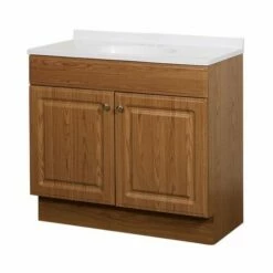 Zenna Home RBC36KK 2-Door Raised Panel Vanity With Top, Wood, Oak, Cultured Marble Sink, White Sink