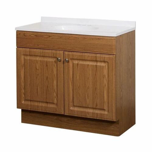 Zenna Home RBC36KK 2-Door Raised Panel Vanity With Top, Wood, Oak, Cultured Marble Sink, White Sink