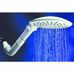 Waterpik CF-201E Shower Head, Round, 1.8 Gpm, 1/2 In Connection, 2-Spray Function, Plastic, Gloss, 7-1/2 In Dia