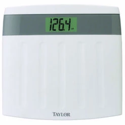 TAYLOR 73564012 Bathroom Scale, 350 Lb Capacity, LCD Display, White, 12.56 In OAW, 12.13 In OAD, 2-1/4 In OAH