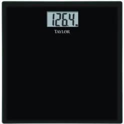 TAYLOR 755841932B 75584192B Bathroom Scale, 400 Lb Capacity, LCD Display, Black, 13.63 In OAW, 13.63 In OAD, 1.94 In OAH