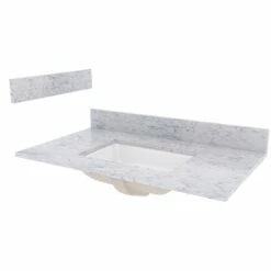 Foremost ST37228CWR Vanity Top, 22 In OAL, 37 In OAW, Marble, Carrara White, Undermount Sink, 1-Bowl, Rectangular Bowl