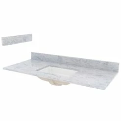 Foremost ST49228CWR Vanity Top, 22 In OAL, 49 In OAW, Marble, Carrara White, Undermount Sink, 1-Bowl, Rectangular Bowl