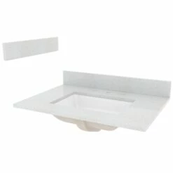 CRAFT + MAIN STE31228SWR Vanity Top, 31 In OAL, 22 In OAW, Stone/Vitreous China, Silver Crystal White, Undermount Sink