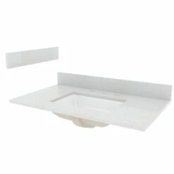 CRAFT + MAIN STE37228SWR Vanity Top, 37 In OAL, 22 In OAW, Stone/Vitreous China, Silver Crystal White, Undermount Sink