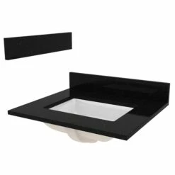 Foremost ST25228BGR Vanity Top, 25 In OAL, 22 In OAW, Granite/Vitreous China, Black Galaxy, 1-Bowl, Rectangular Bowl