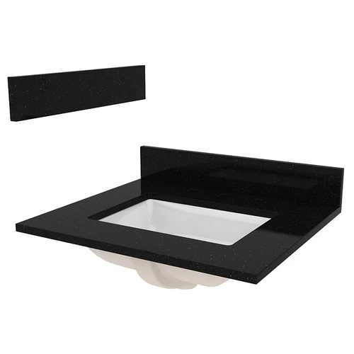 Foremost ST25228BGR Vanity Top, 25 In OAL, 22 In OAW, Granite/Vitreous China, Black Galaxy, 1-Bowl, Rectangular Bowl