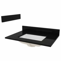 Foremost ST31228BGR Vanity Top, 31 In OAL, 22 In OAW, Granite/Vitreous China, Black Galaxy, 1-Bowl, Rectangular Bowl