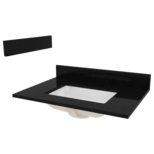 Foremost ST31228BGR Vanity Top, 31 In OAL, 22 In OAW, Granite/Vitreous China, Black Galaxy, 1-Bowl, Rectangular Bowl