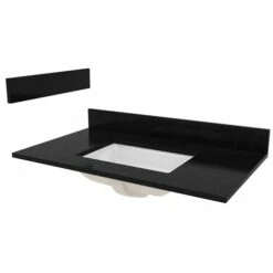 Foremost ST37228BGR Vanity Top, 37 In OAL, 22 In OAW, Granite/Vitreous China, Black Galaxy, 1-Bowl, Rectangular Bowl