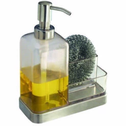 IDesign 67080 Soap And Sponge Caddy, Stainless Steel, Clear
