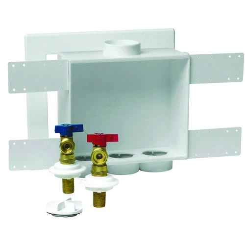 Oatey 38529/38934 Quadtro 38529 Washing Machine Outlet Box, 1/2 In Connection, Brass/Polystyrene, Brown