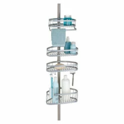 IDesign 42676 Tension Shower Caddy Satin Silver Metal Satin