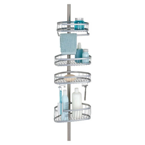 IDesign 42676 Tension Shower Caddy Satin Silver Metal Satin