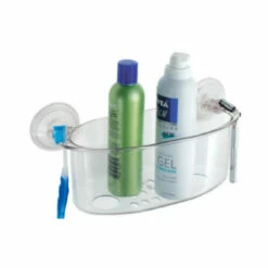 IDesign 52420 Shower Basket Power Lock Clear Plastic Clear