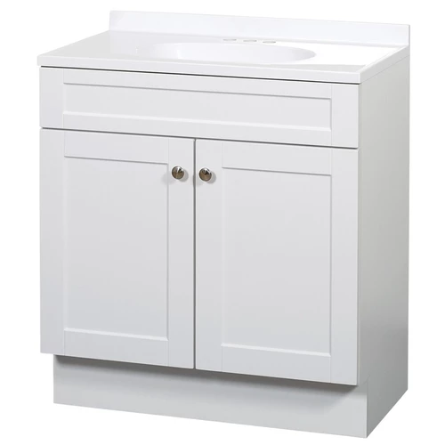 Zenna Home SBC30WW 2-Door Shaker Vanity With Top, Wood, White, Cultured Marble Sink, White Sink