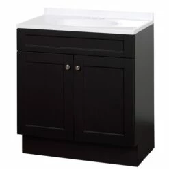 Zenna Home SBC30CH 2-Door Shaker Vanity With Top, Wood, Espresso, Cultured Marble Sink, White Sink