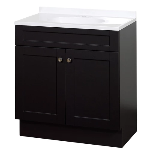 Zenna Home SBC30CH 2-Door Shaker Vanity With Top, Wood, Espresso, Cultured Marble Sink, White Sink